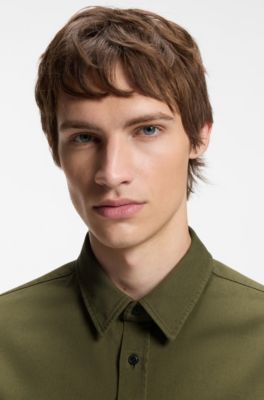 Relaxed-fit shirt in cotton twill with chest logo, Light Green