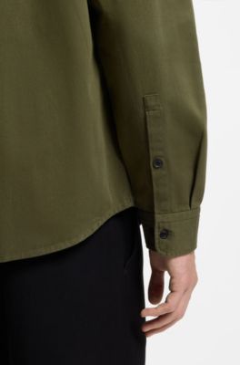Relaxed-fit shirt in cotton twill with chest logo, Light Green