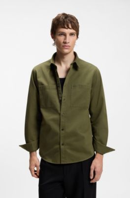 Relaxed-fit shirt in cotton twill with chest logo, Light Green