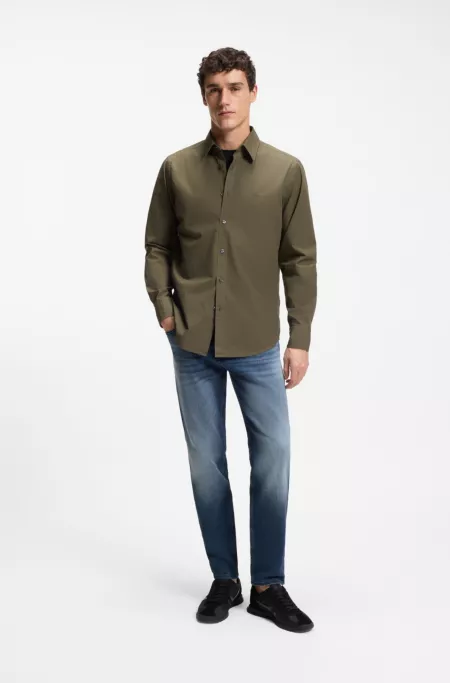 Regular-fit tapered stretch-cotton jeans