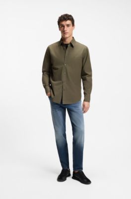 Vaqueros regular fit de pernera c&oacute;nica en algod&oacute;n el&aacute;stico, Azul