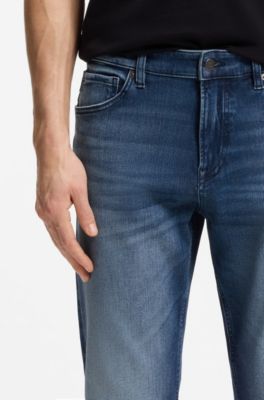 Vaqueros regular fit de pernera c&oacute;nica en algod&oacute;n el&aacute;stico, Azul