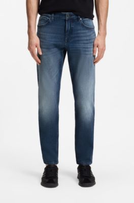 Regular-fit tapered stretch-cotton jeans, Blue