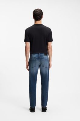 Vaqueros regular fit de pernera c&oacute;nica en algod&oacute;n el&aacute;stico, Azul
