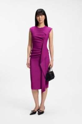 Crepe dress with draped detail, Dark pink