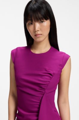 Crepe dress with draped detail, Dark pink