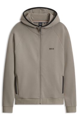Sudadera con capucha y cremallera en algod&oacute;n con ribetes en contraste, Marr&oacute;n claro