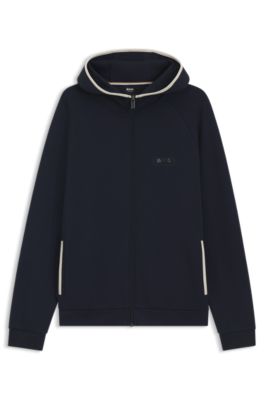 Sudadera con capucha y cremallera en algod&oacute;n con ribetes en contraste, Azul oscuro