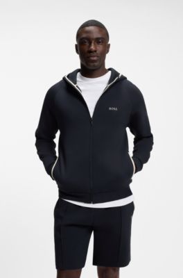 Sudadera con capucha y cremallera en algod&oacute;n con ribetes en contraste, Azul oscuro