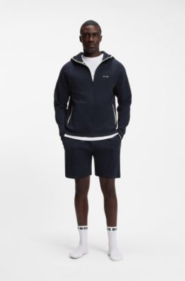 Sudadera con capucha y cremallera en algod&oacute;n con ribetes en contraste, Azul oscuro