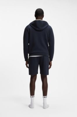 Sudadera con capucha y cremallera en algod&oacute;n con ribetes en contraste, Azul oscuro