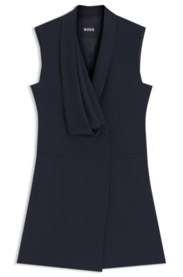 Vestido estilo esmoquin con solapa drapeada, Azul oscuro