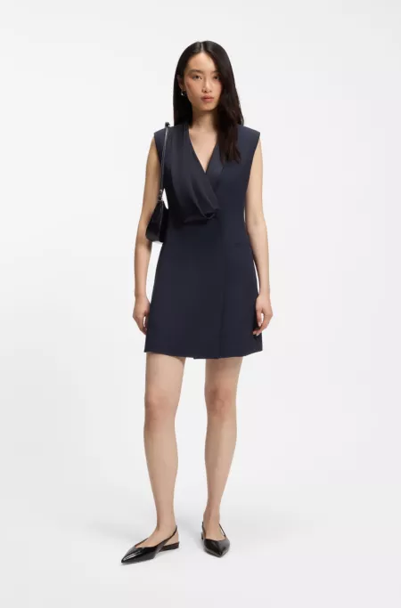 Tuxedo-style dress with draped lapel