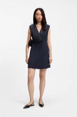 Vestido estilo esmoquin con solapa drapeada, Azul oscuro