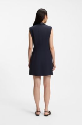 Tuxedo-style dress with draped lapel, Dark Blue