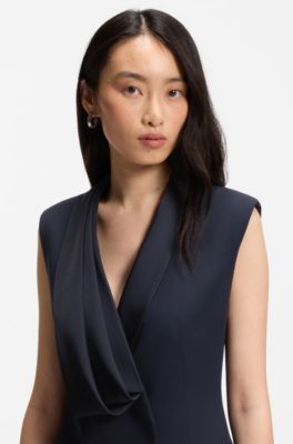 Vestido estilo esmoquin con solapa drapeada, Azul oscuro
