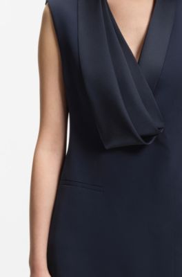 Tuxedo-style dress with draped lapel, Dark Blue