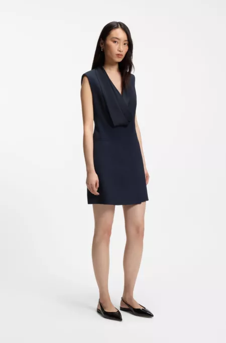 Tuxedo-style dress with draped lapel