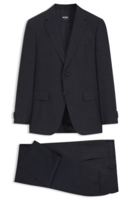 Two-piece wool-blend slim-fit suit with silk, Dark Blue