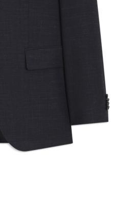 Two-piece wool-blend slim-fit suit with silk, Dark Blue
