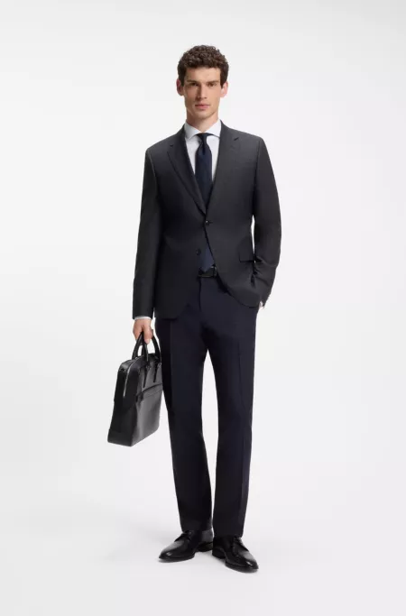 Two-piece wool-blend slim-fit suit with silk