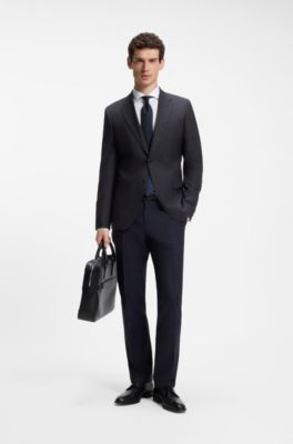 Two-piece wool-blend slim-fit suit with silk, Dark Blue