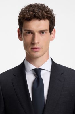 Two-piece wool-blend slim-fit suit with silk, Dark Blue