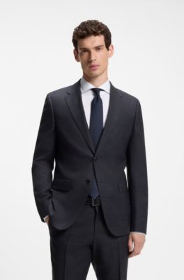 Two-piece wool-blend slim-fit suit with silk, Dark Blue