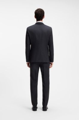 Two-piece wool-blend slim-fit suit with silk, Dark Blue