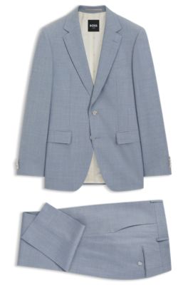 Two-piece wool-blend slim-fit suit with silk, Light Blue