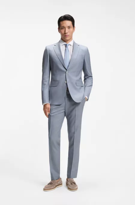 Two-piece wool-blend slim-fit suit with silk