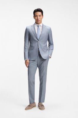 Two-piece wool-blend slim-fit suit with silk, Light Blue