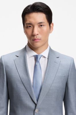 Two-piece wool-blend slim-fit suit with silk, Light Blue