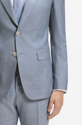 Two-piece wool-blend slim-fit suit with silk, Light Blue