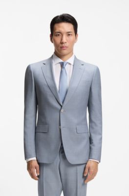 Two-piece wool-blend slim-fit suit with silk, Light Blue