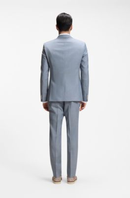 Two-piece wool-blend slim-fit suit with silk, Light Blue