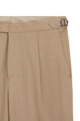 Pantalones tapered fit en sarga de lana virgen, Beige