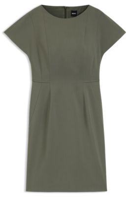 Vestido slim fit en lana el&aacute;stica italiana, Verde oscuro