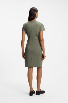 Vestido slim fit en lana el&aacute;stica italiana, Verde oscuro