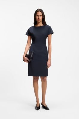 Slim-fit dress in Italian stretch wool, Dark Blue