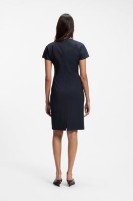 Vestido slim fit en lana el&aacute;stica italiana, Azul oscuro
