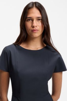 Vestido slim fit en lana el&aacute;stica italiana, Azul oscuro
