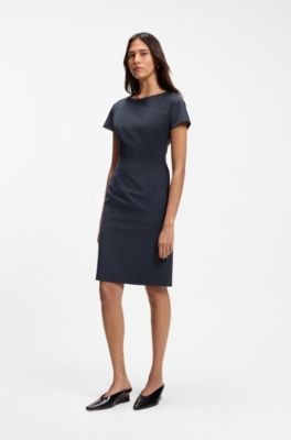 Vestido slim fit en lana el&aacute;stica italiana, Azul oscuro