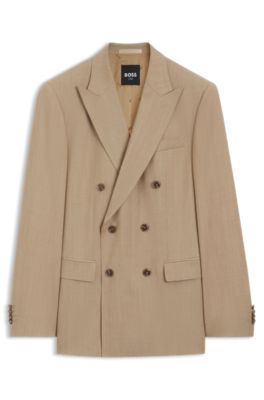 Chaqueta slim fit en sarga de lana virgen, Beige