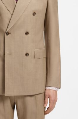 Chaqueta slim fit en sarga de lana virgen, Beige