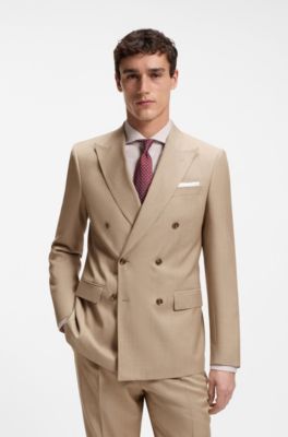 Chaqueta slim fit en sarga de lana virgen, Beige