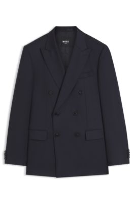 BOSS ONE Americana slim fit en lana virgen, Azul oscuro