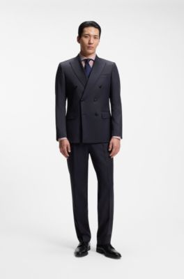 Chaqueta slim fit en sarga de lana virgen, Azul oscuro