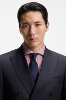 Chaqueta slim fit en sarga de lana virgen, Azul oscuro