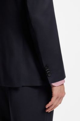 Chaqueta slim fit en sarga de lana virgen, Azul oscuro